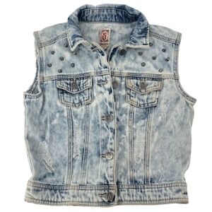 Decree Women Studded Denim Vest Distressed Punk Rock Grunge Festival 90s Small